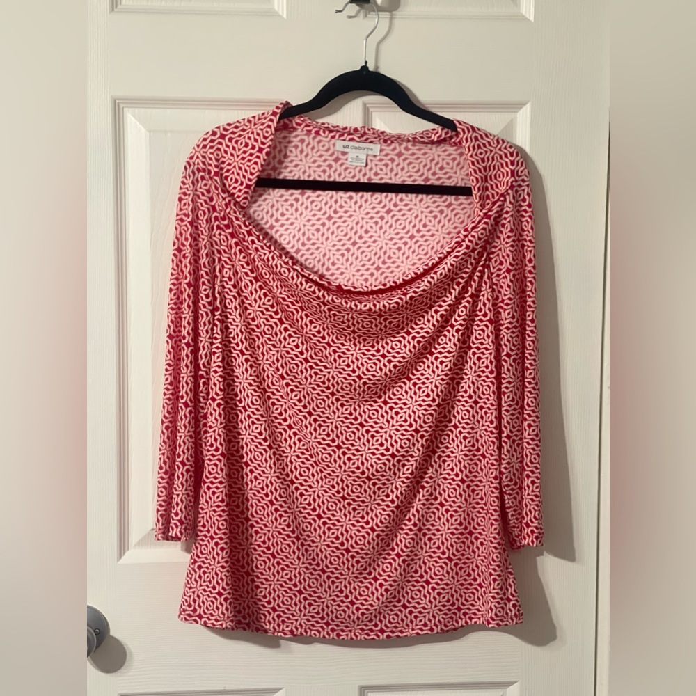Liz Claiborne Red/White Scoop Neck Blouse